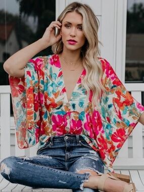 LONG DRAPEY SLEEVE COLORFUL TUNIC TOP OLIVACEOUS